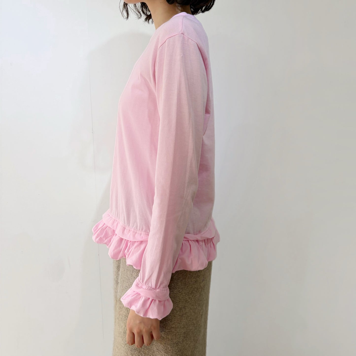 cut-and-sew and frill / pink / フリルロングトップ