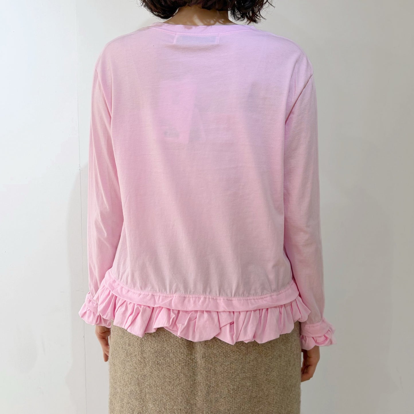 cut-and-sew and frill / pink / フリルロングトップ