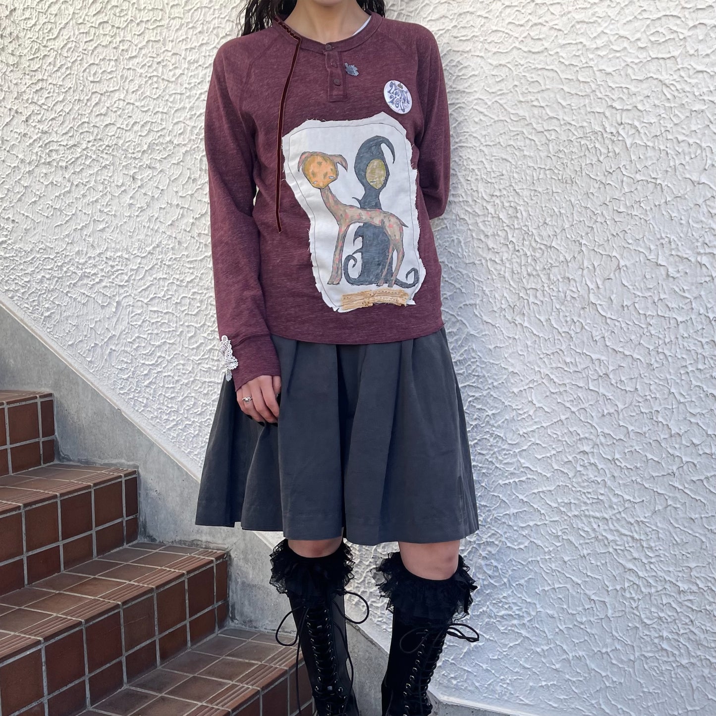 trust teji x TONII MONDO collabolation ★ Bond henry Long sleeve tee / Burgundy / ロングスリーブTシャツ