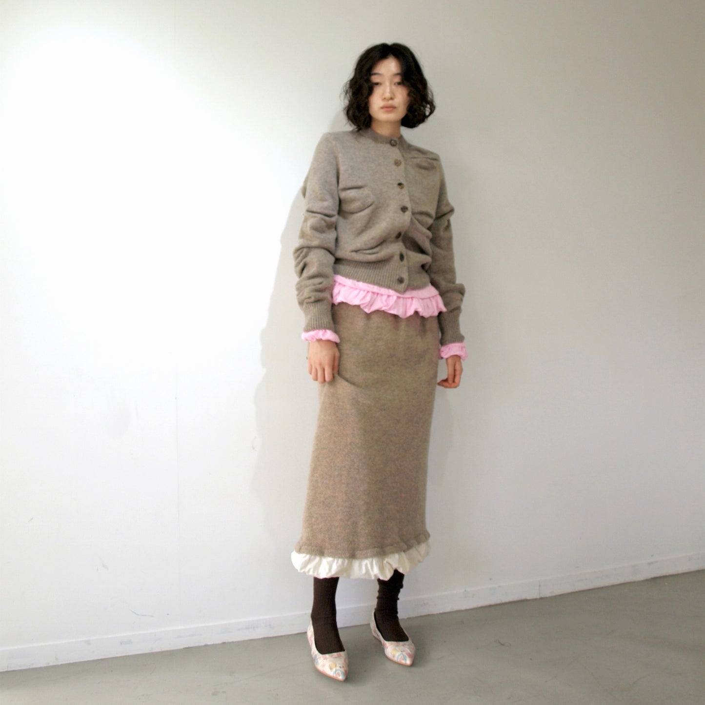 cut-and-sew and frill / pink / フリルロングトップ