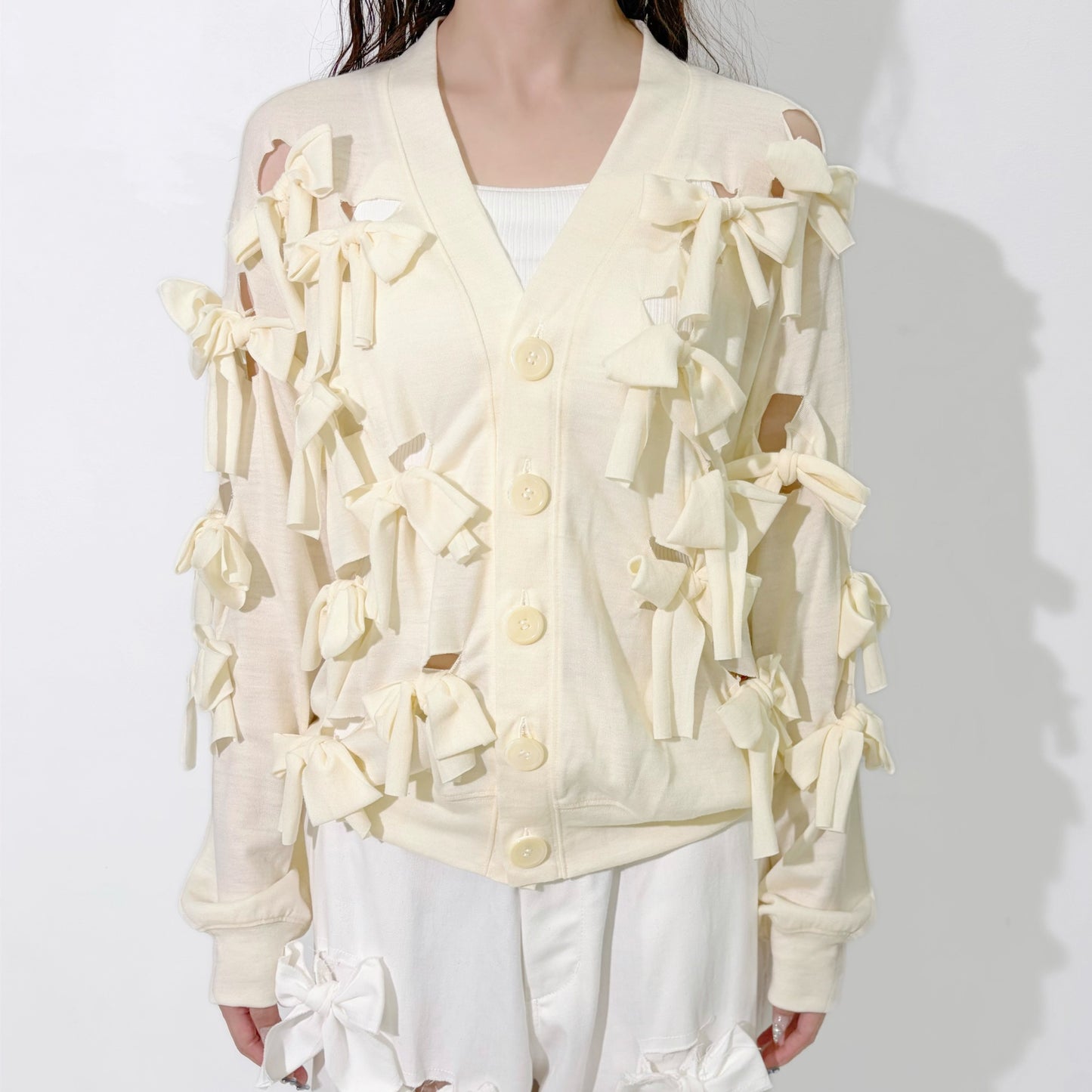 Ribbon cardigan / Off white / リボンカーディガン