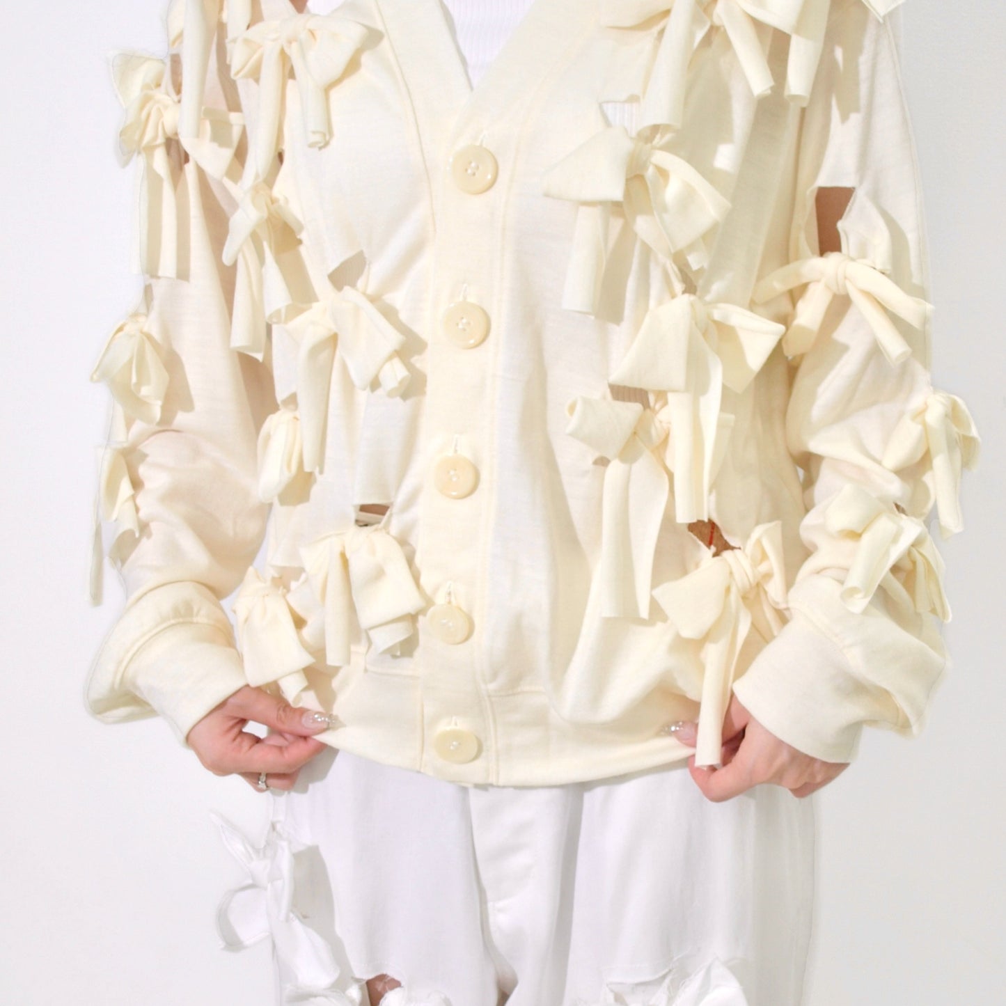 Ribbon cardigan / Off white / リボンカーディガン