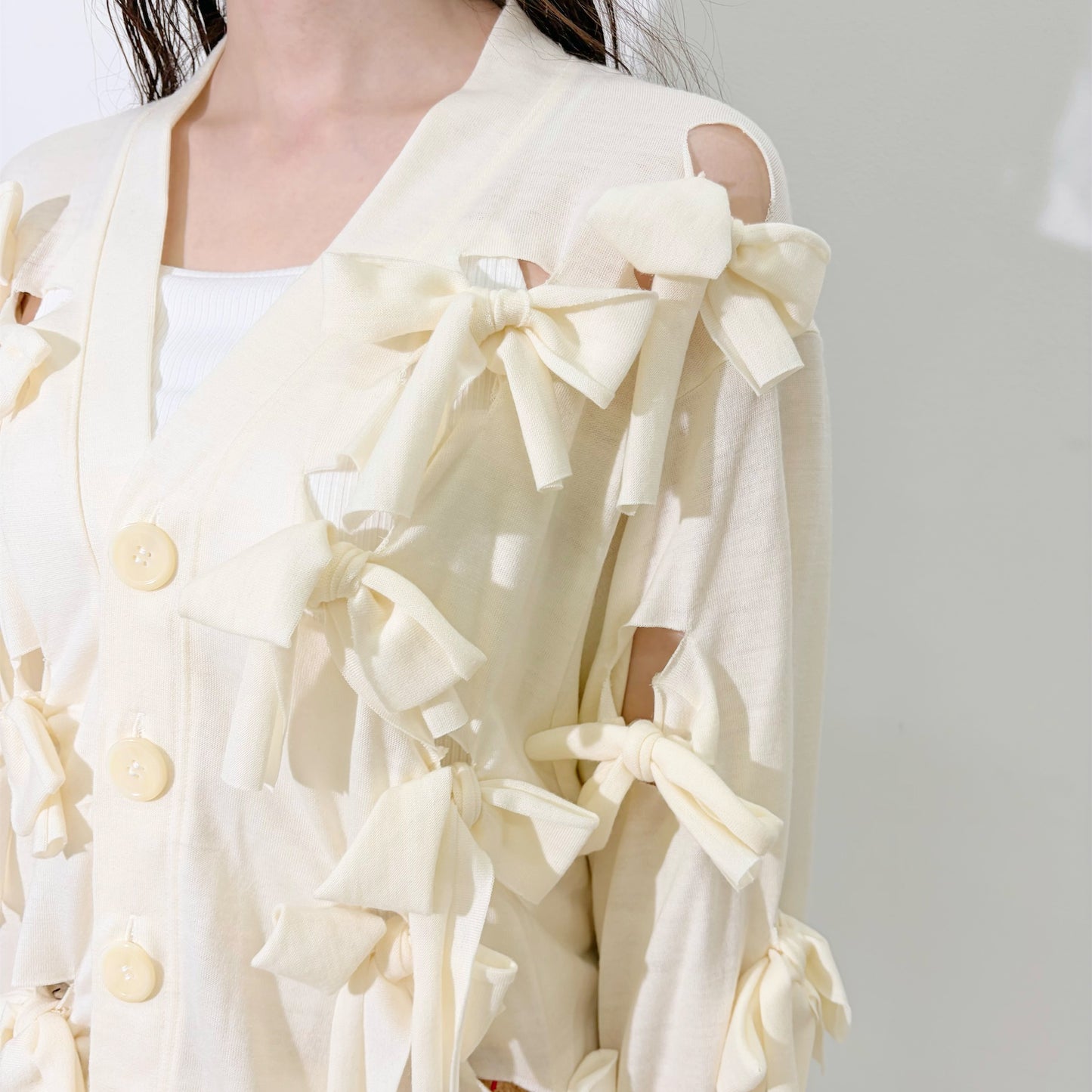 Ribbon cardigan / Off white / リボンカーディガン