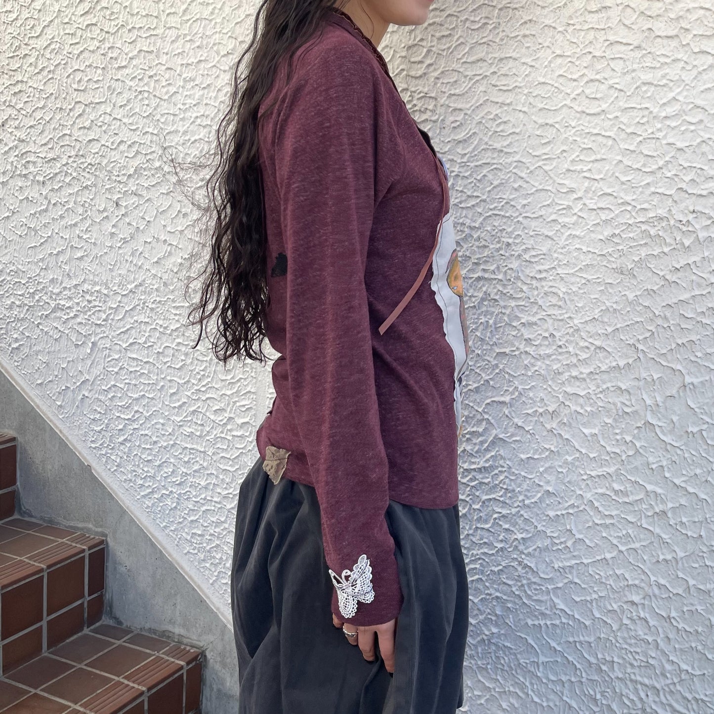 trust teji x TONII MONDO collabolation ★ Bond henry Long sleeve tee / Burgundy / ロングスリーブTシャツ