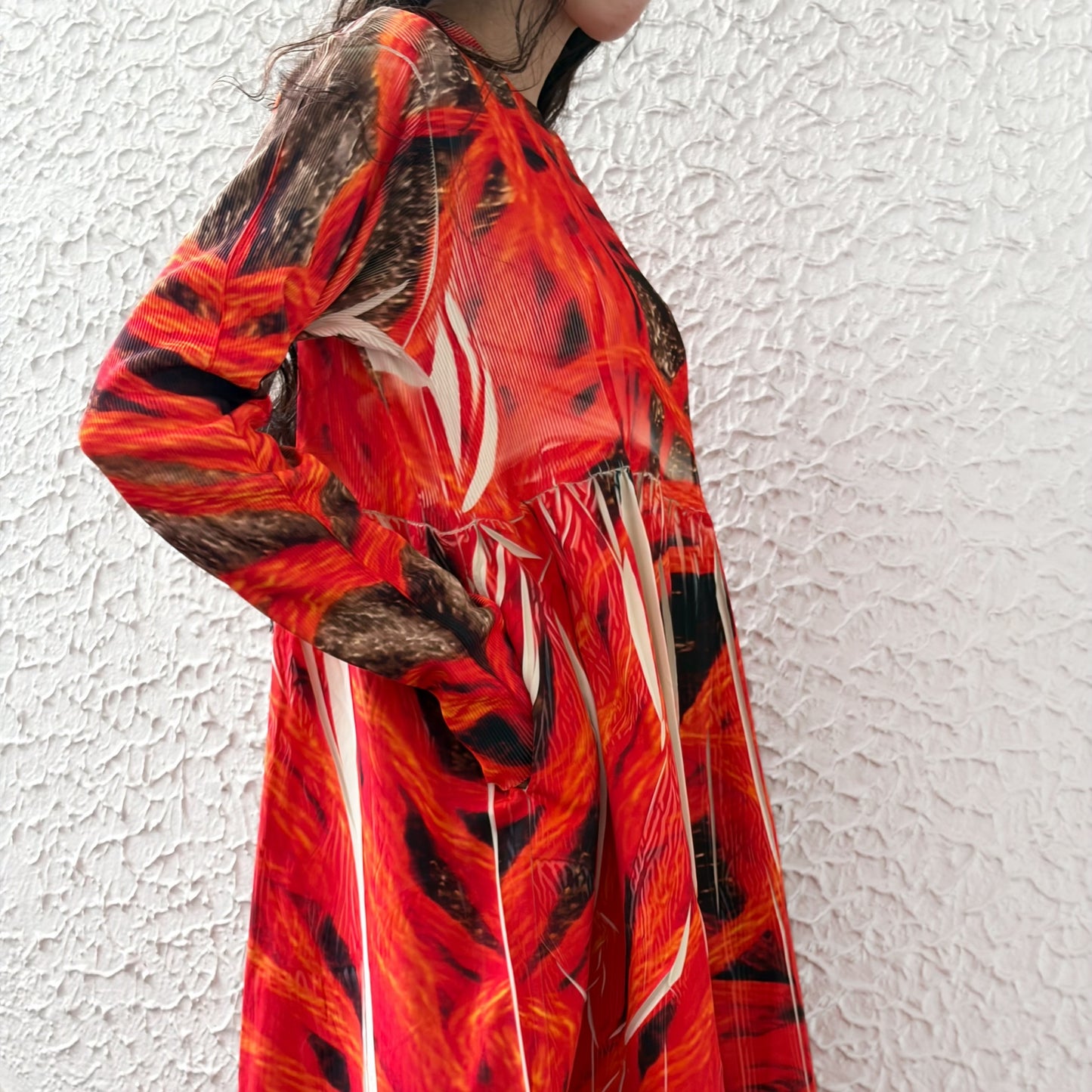 DIRECT PRINT RIB GATHER ONE-PIECE / YARN / ダイレクトプリントリブギャザーワンピース