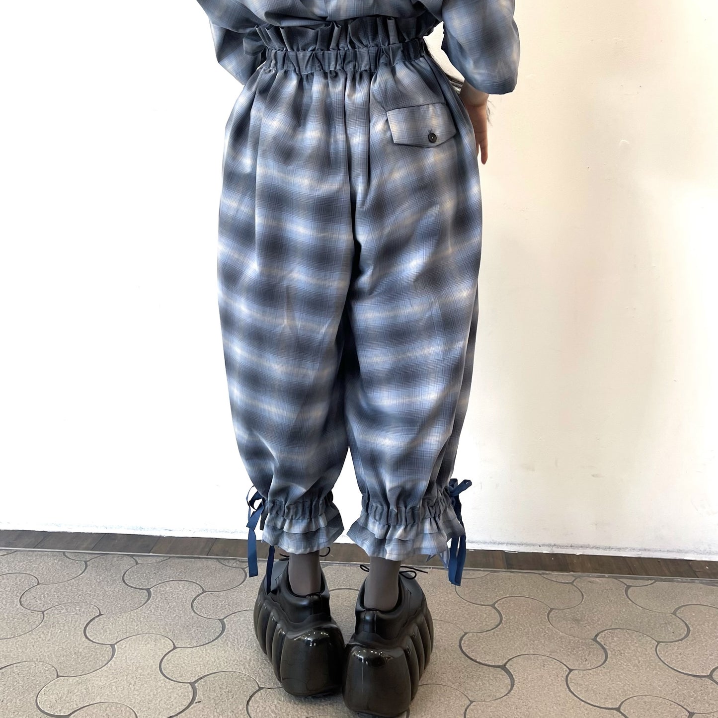 DRAWERS RIBBON CHECK PANTS / BLUE / リボンチェックパンツ