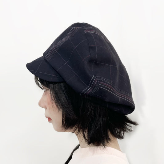 drape beret / black plaid pattern / ベレー