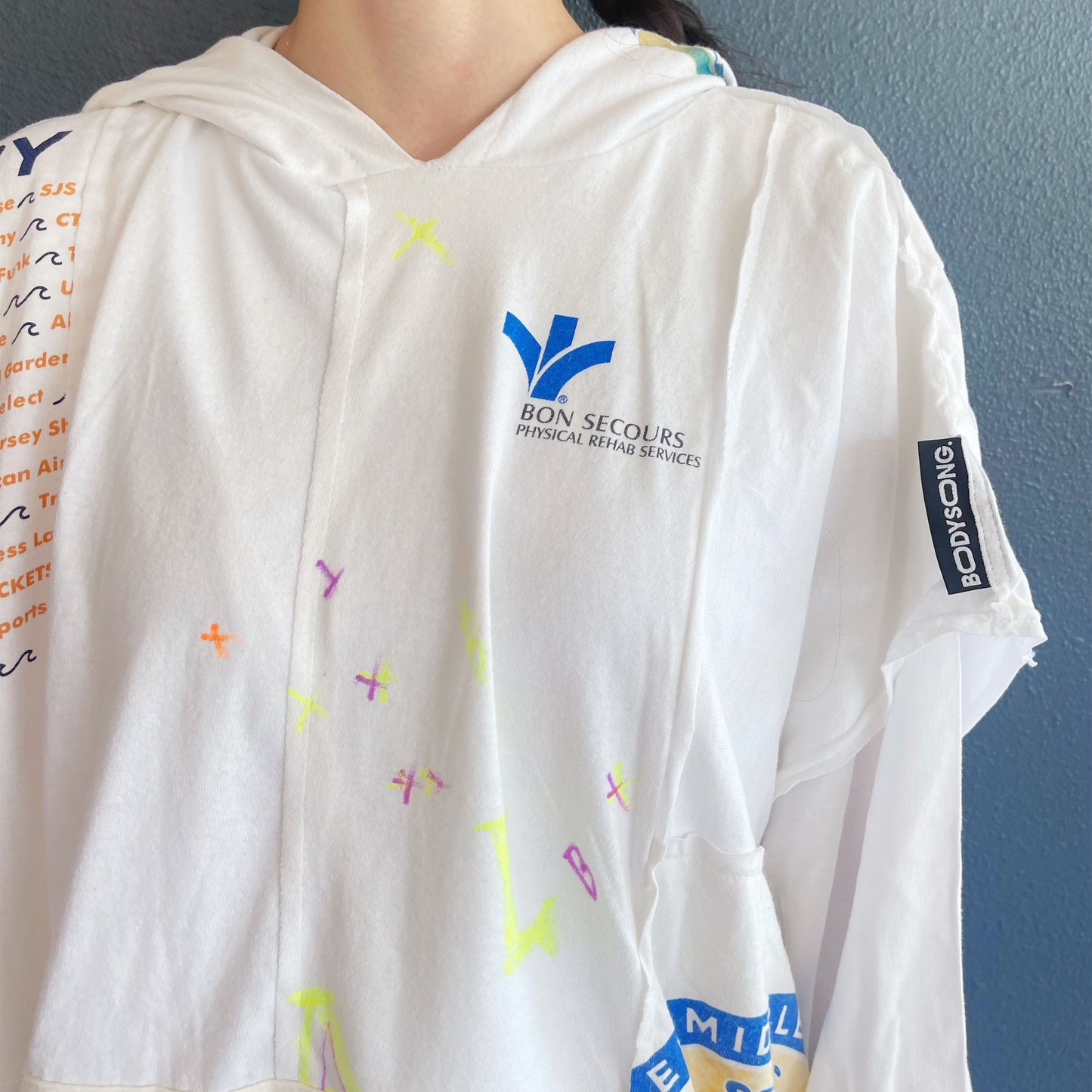REMODEL/LAYER/VINTAGE TEE / WHITE / 手袋付きリメイクTシャツ