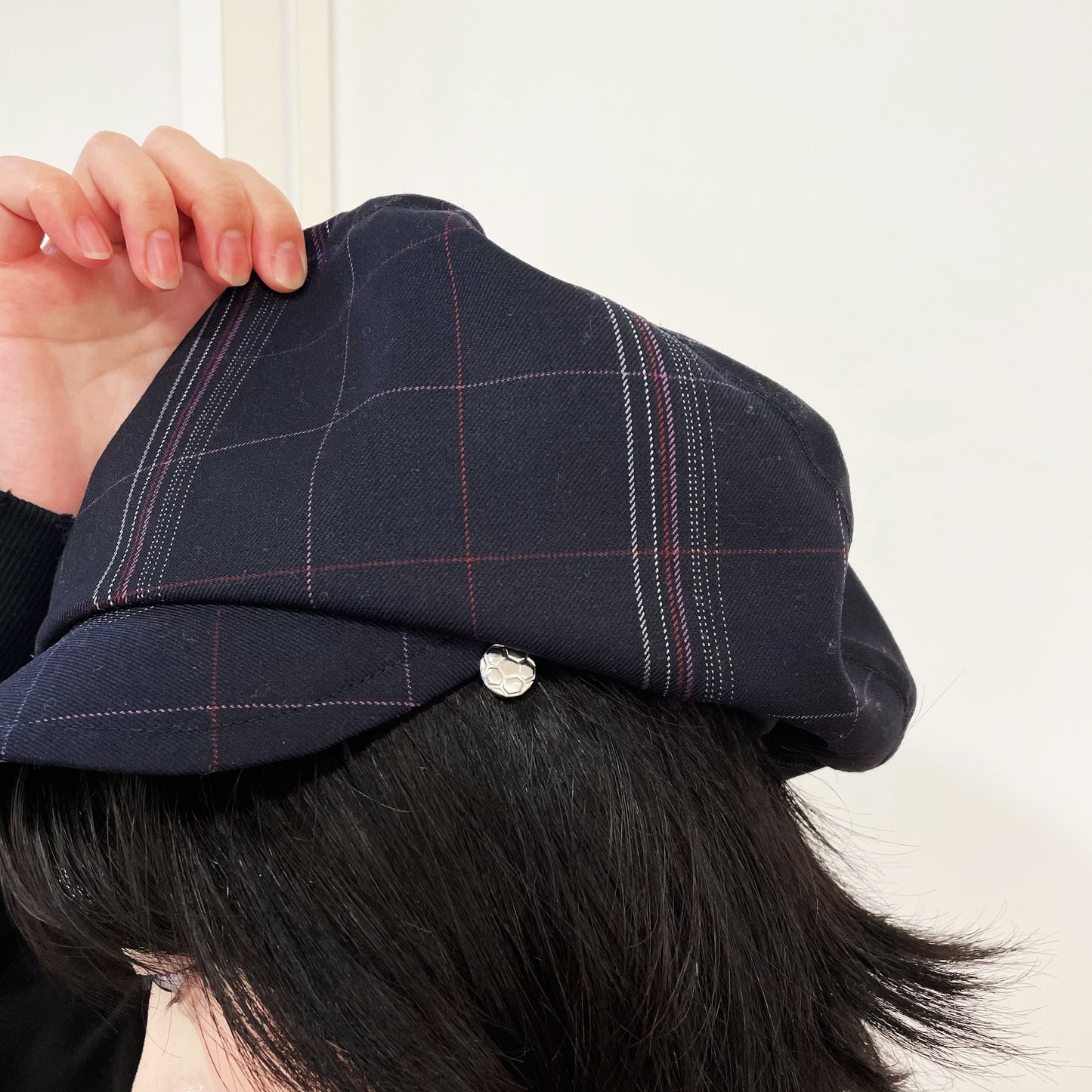 drape beret / black plaid pattern / ベレー