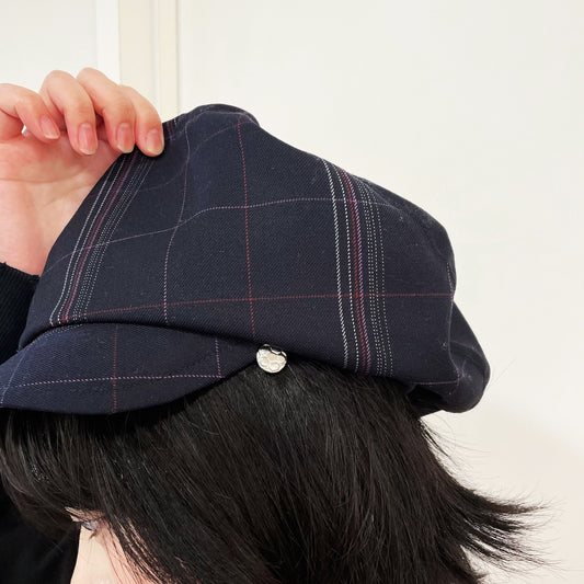 drape beret / black plaid pattern / ベレー