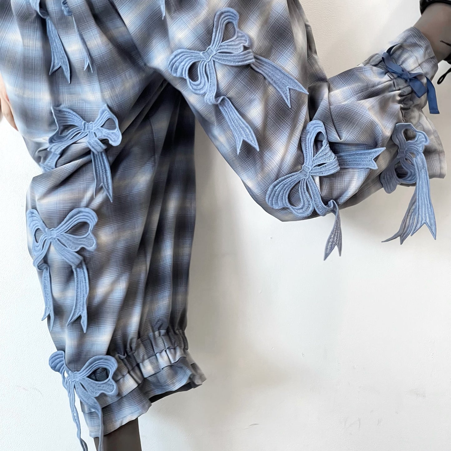 DRAWERS RIBBON CHECK PANTS / BLUE / リボンチェックパンツ