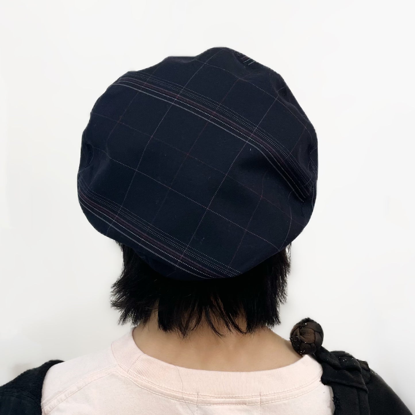 drape beret / black plaid pattern / ベレー