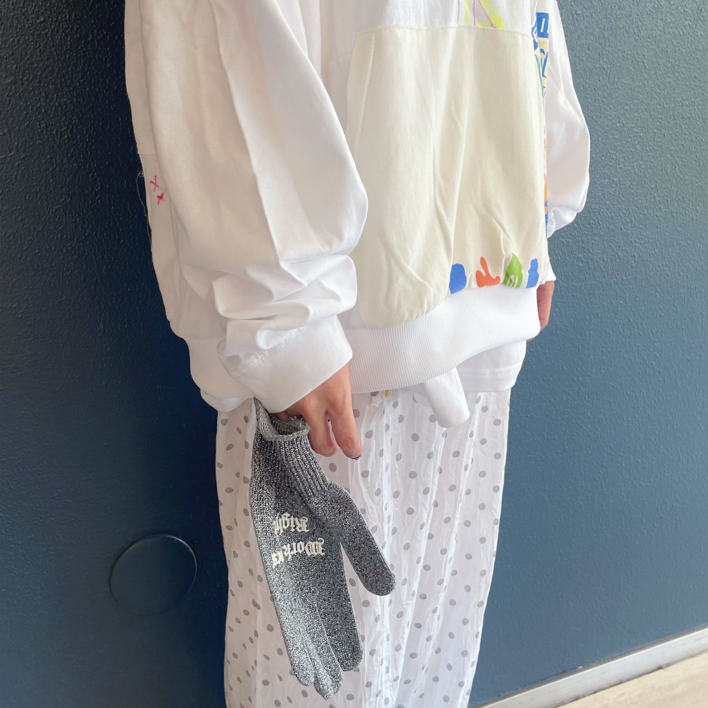 REMODEL/LAYER/VINTAGE TEE / WHITE / 手袋付きリメイクTシャツ