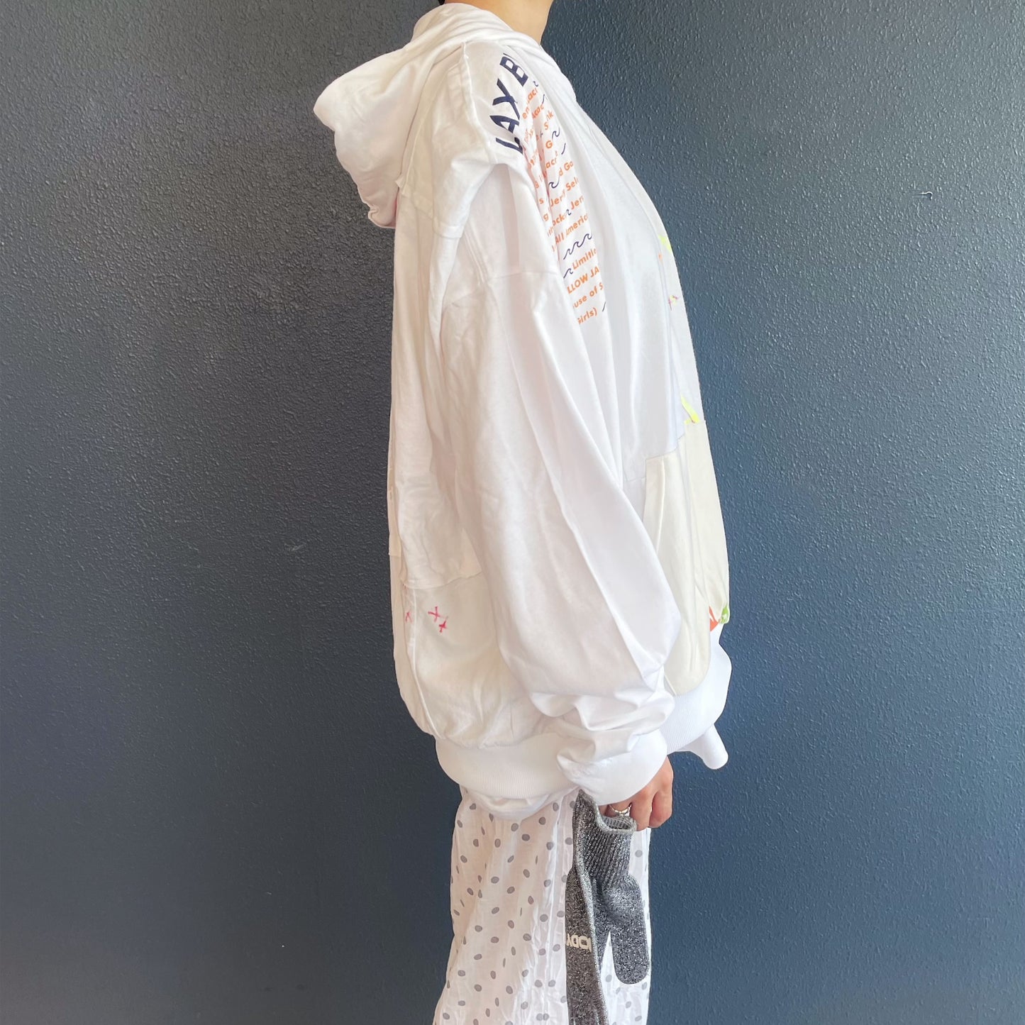 REMODEL/LAYER/VINTAGE TEE / WHITE / 手袋付きリメイクTシャツ