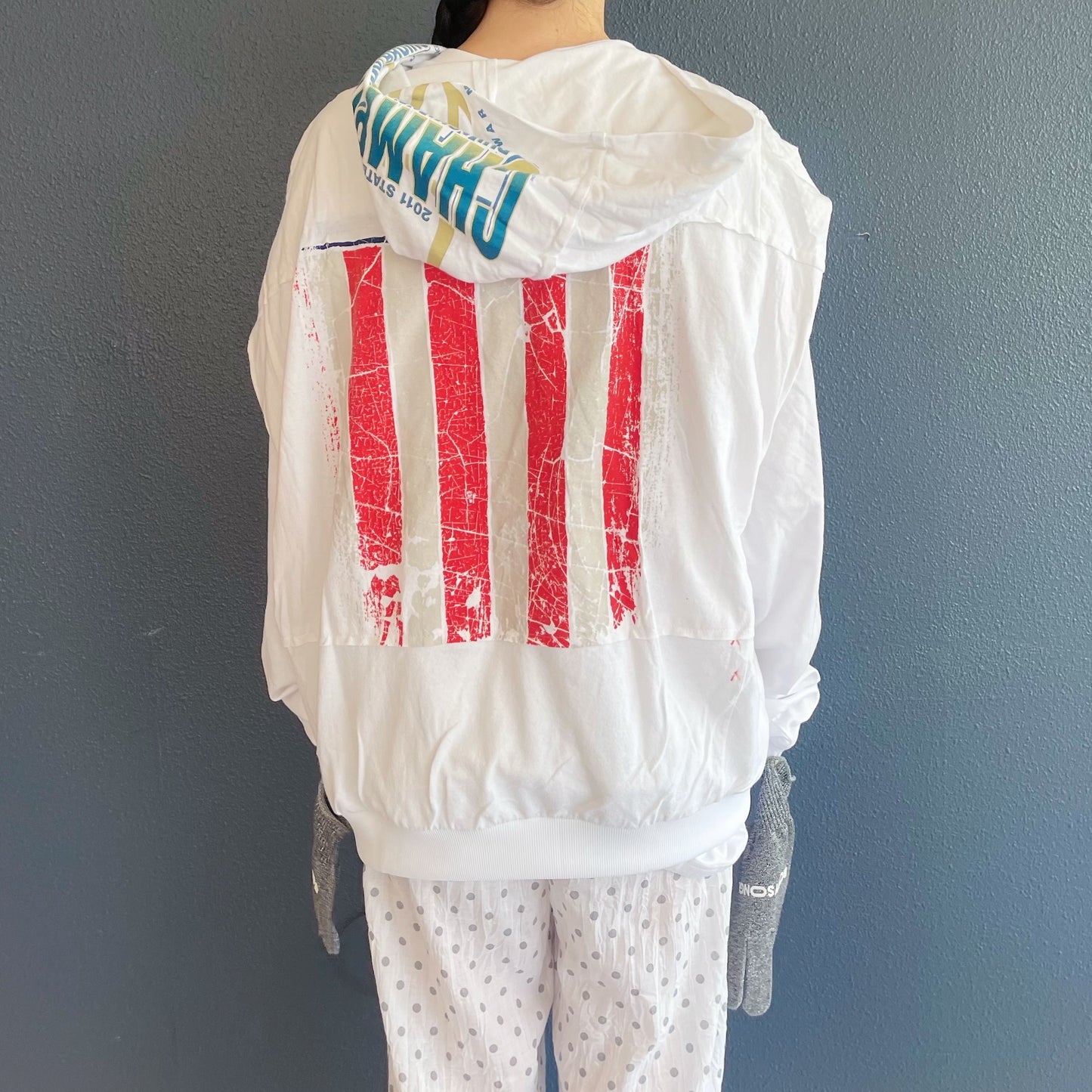 REMODEL/LAYER/VINTAGE TEE / WHITE / 手袋付きリメイクTシャツ