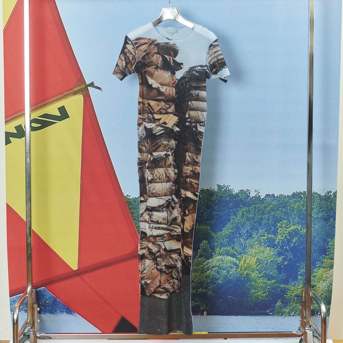 SHEER GRAPHIC DRESS *SHORTSLEEVE / SKY WASTE / シアーグラフィックドレス