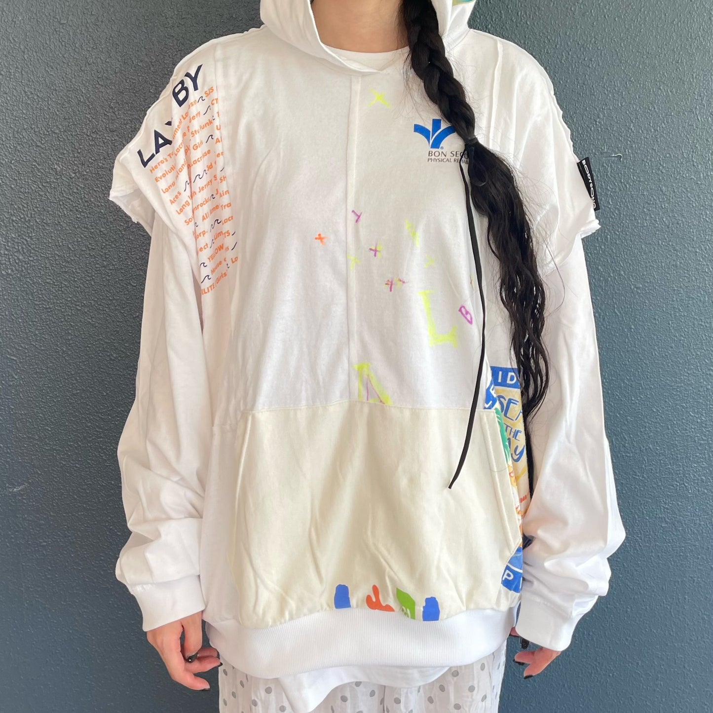 REMODEL/LAYER/VINTAGE TEE / WHITE / 手袋付きリメイクTシャツ