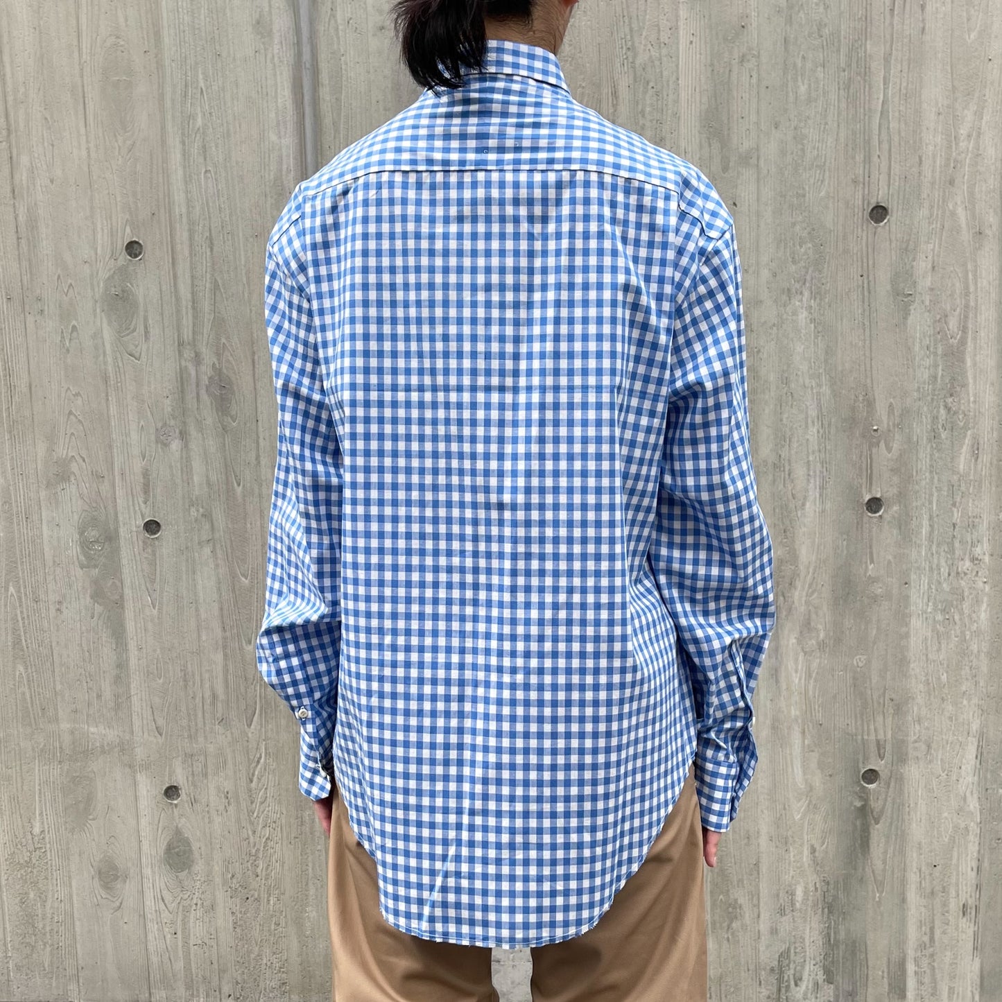 Distortion Collar Shirt / Blue / プリントギンガムチェックシャツ