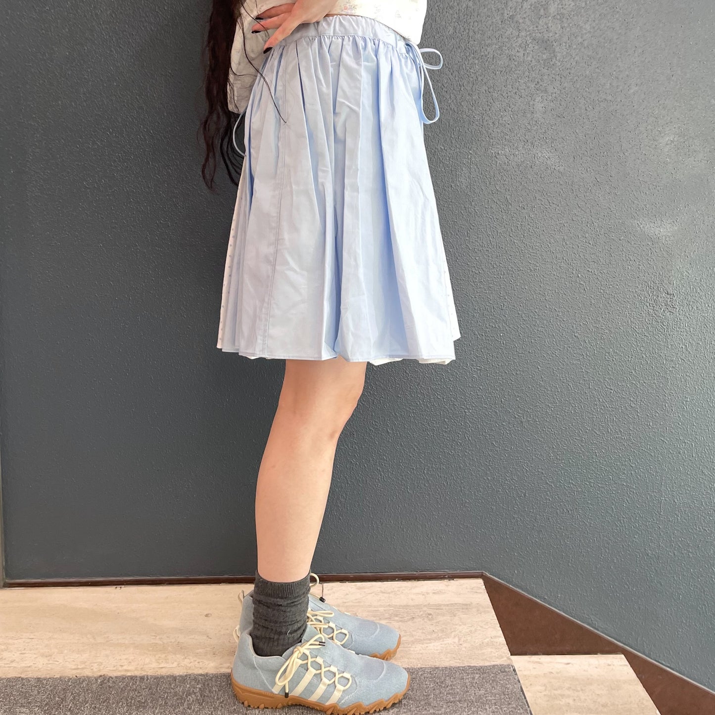 [F.E.E.S] half pattern cotton skirt / blue / ハーフパターンコットンスカート