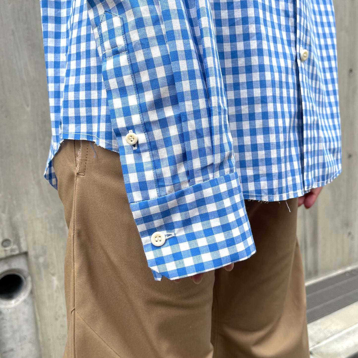 Distortion Collar Shirt / Blue / プリントギンガムチェックシャツ