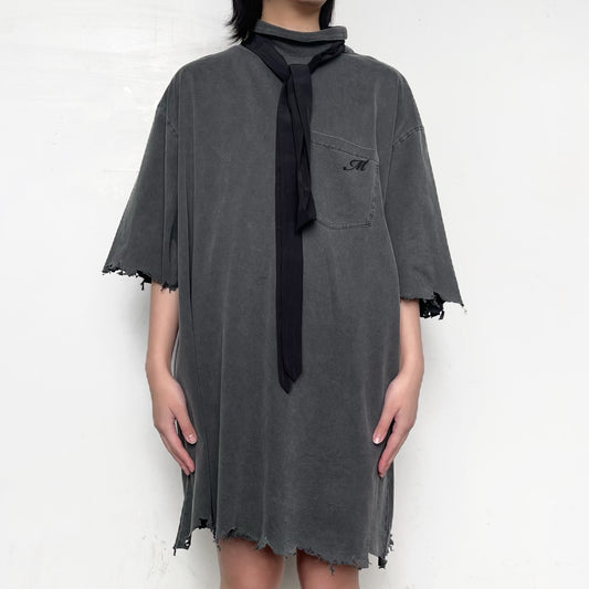 TIE NECK T-SHIRT / BLACK / タイTシャツ