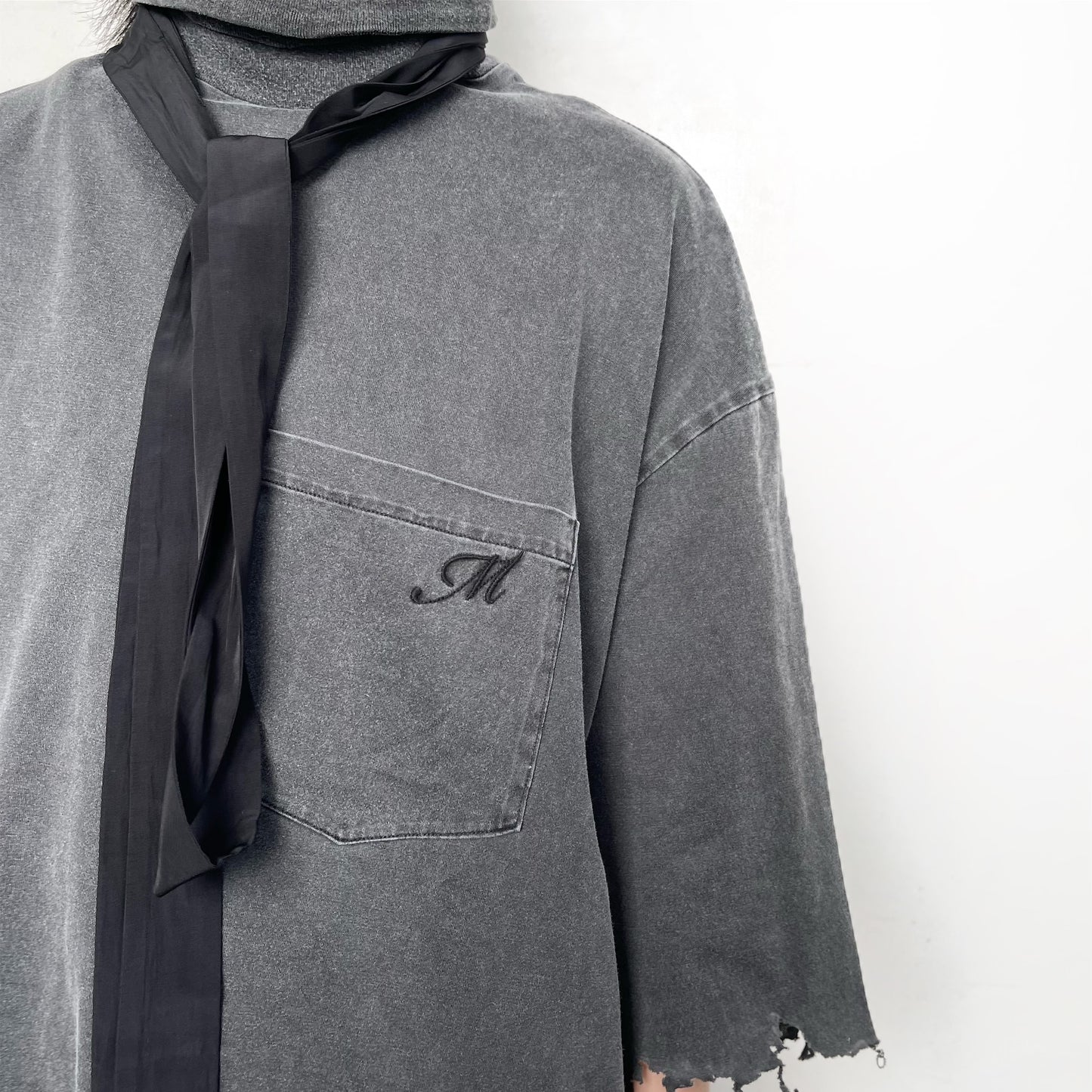 TIE NECK T-SHIRT / BLACK / タイTシャツ