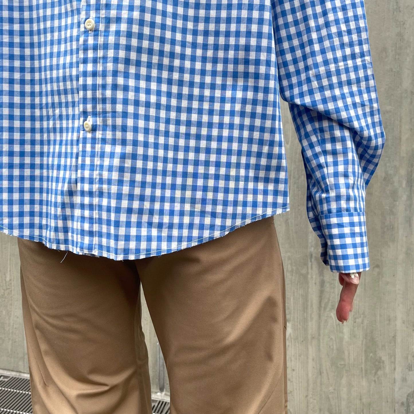 Distortion Collar Shirt / Blue / プリントギンガムチェックシャツ