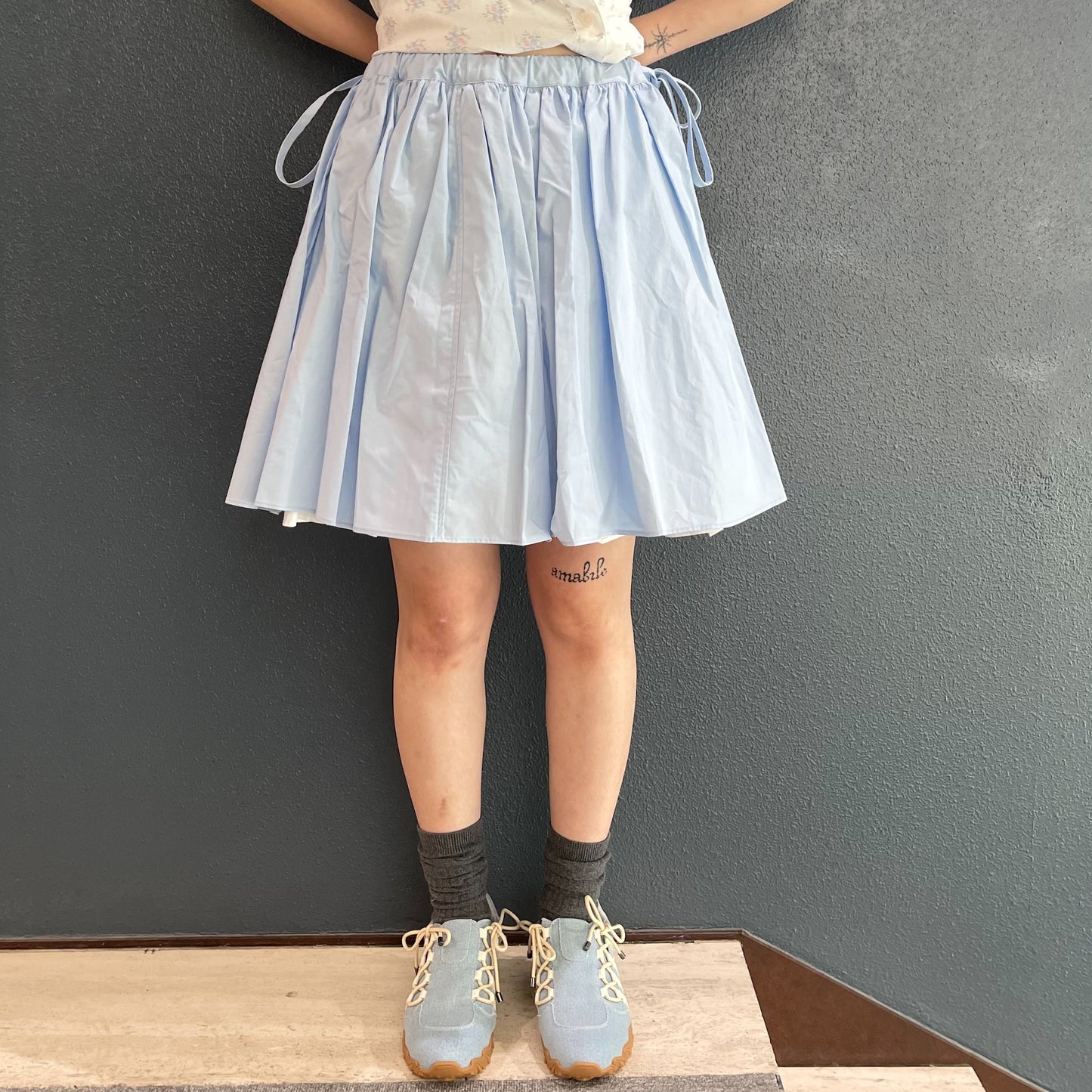 [F.E.E.S] half pattern cotton skirt / blue / ハーフパターンコットンスカート
