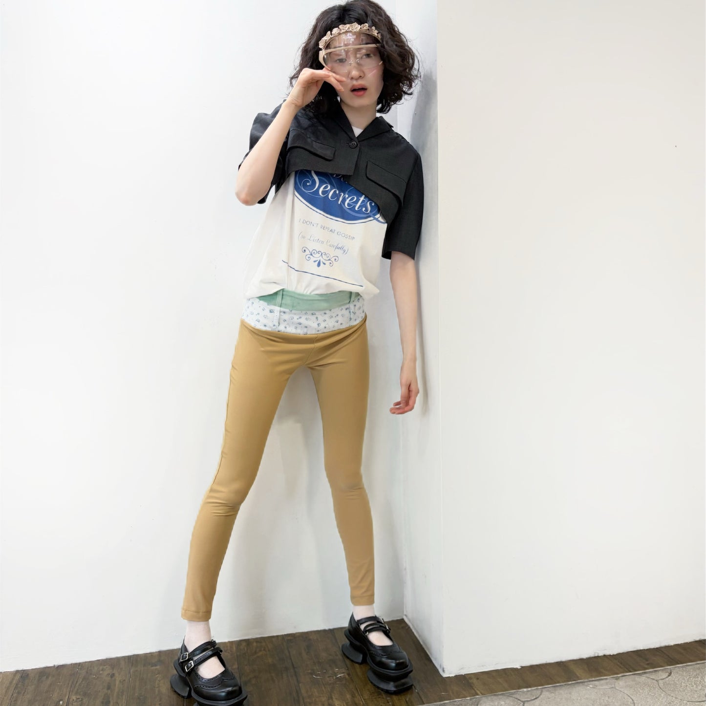 DOUBLE WAISTBAND LEGGINGS / MOSS/BABY BLUE/LATTE / ダブルウエストレギンス