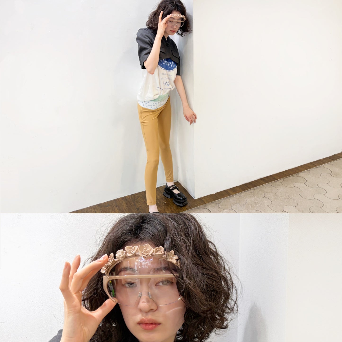 DOUBLE WAISTBAND LEGGINGS / MOSS/BABY BLUE/LATTE / ダブルウエストレギンス