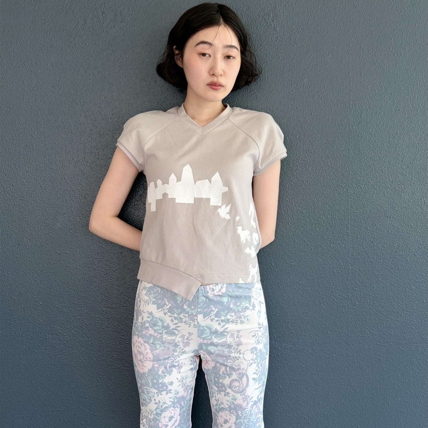 raglan sleeve v neck top / beige / ラグランスリーブVネックトップ