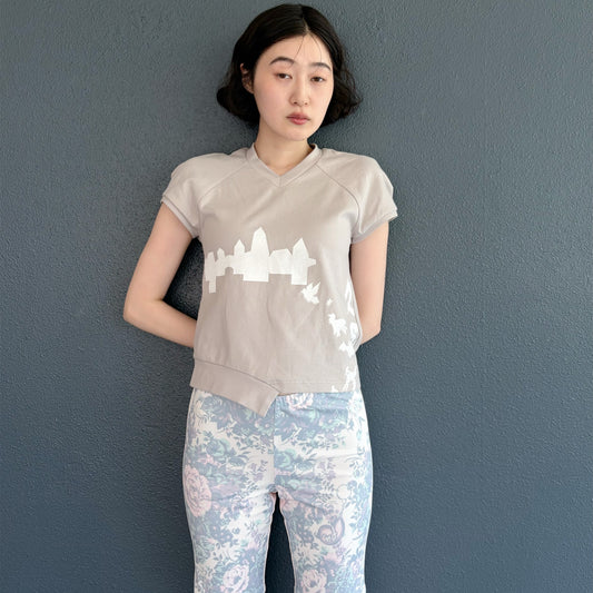 raglan sleeve v neck top / beige / ラグランスリーブVネックトップ