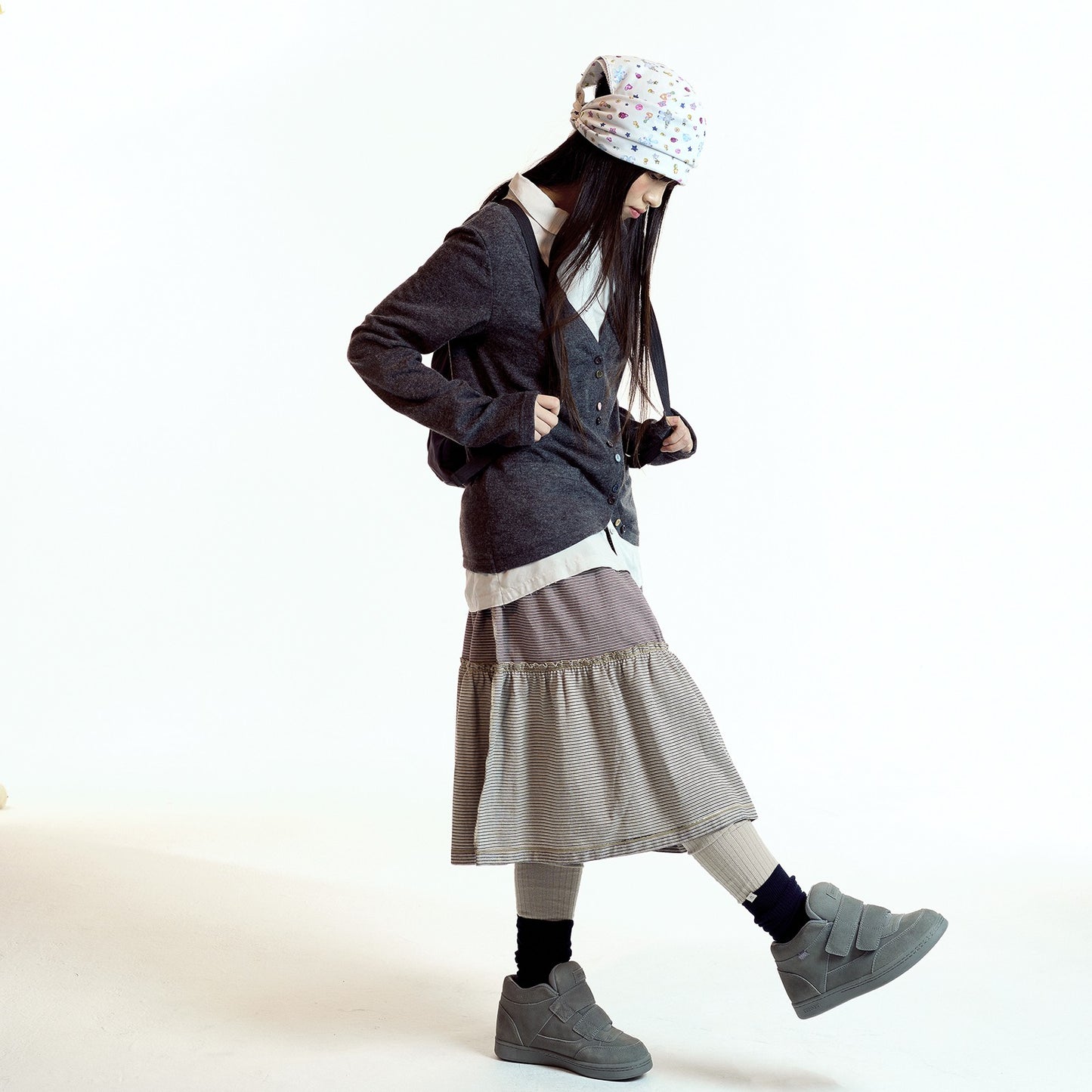 LAYERED SHIRT CARDIGAN / DARK GREY / レイヤードシャツカーディガン