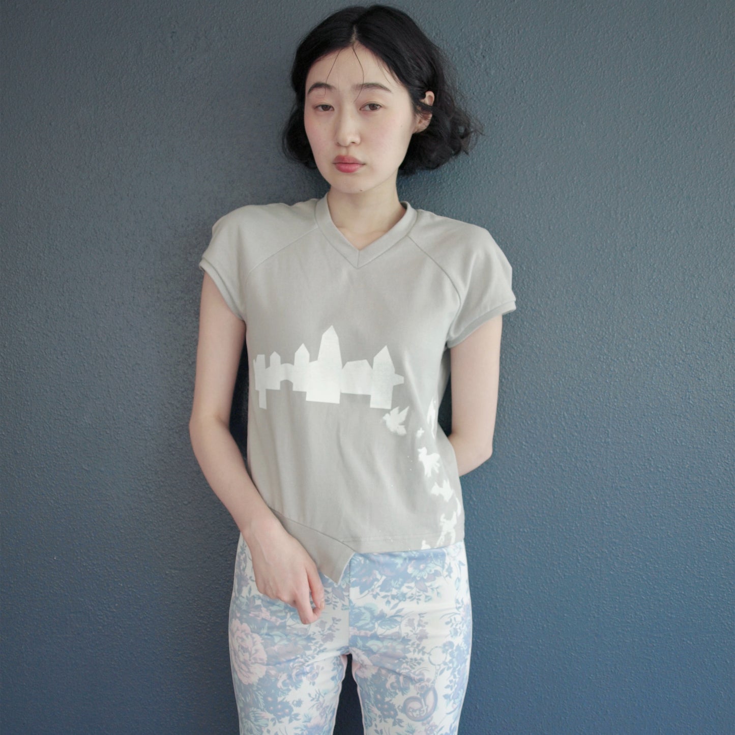 raglan sleeve v neck top / beige / ラグランスリーブVネックトップ