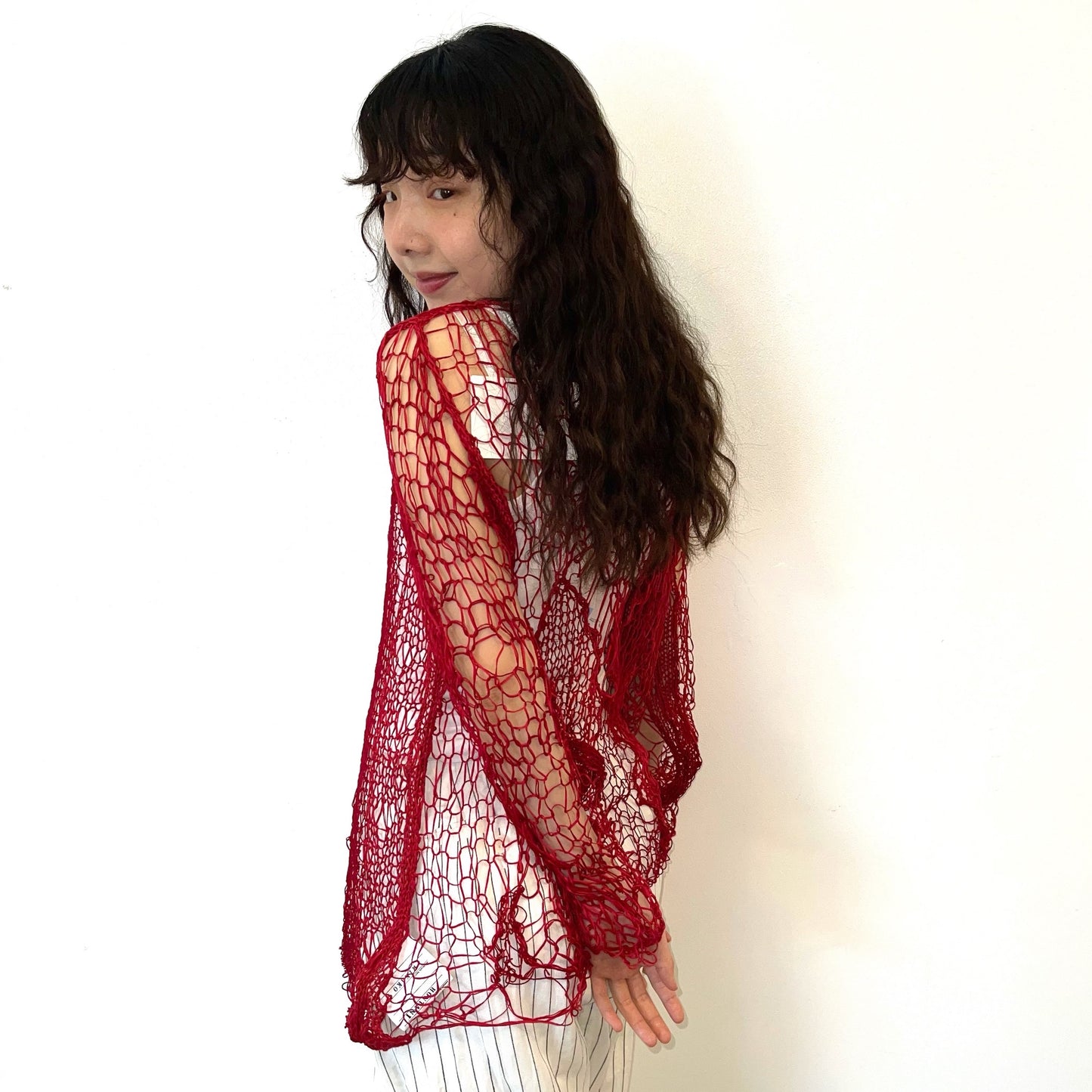 reticular hand knit pullover / red / ハンドニットネットトップ