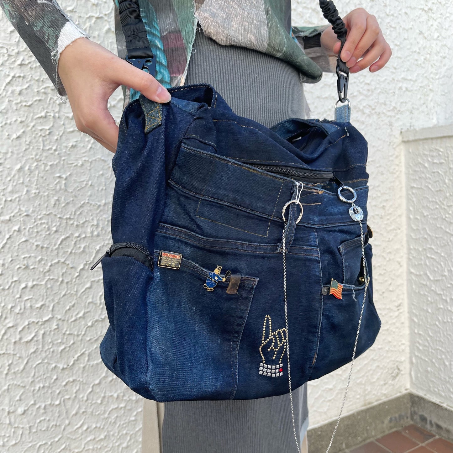 RECONSTRUCTED DENIM SHIBUYA BAG / NAVY / デニムショルダートート 