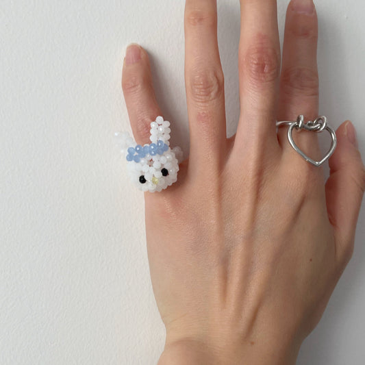 Rabbit Beads Ring / White / うさぎのビーズリング