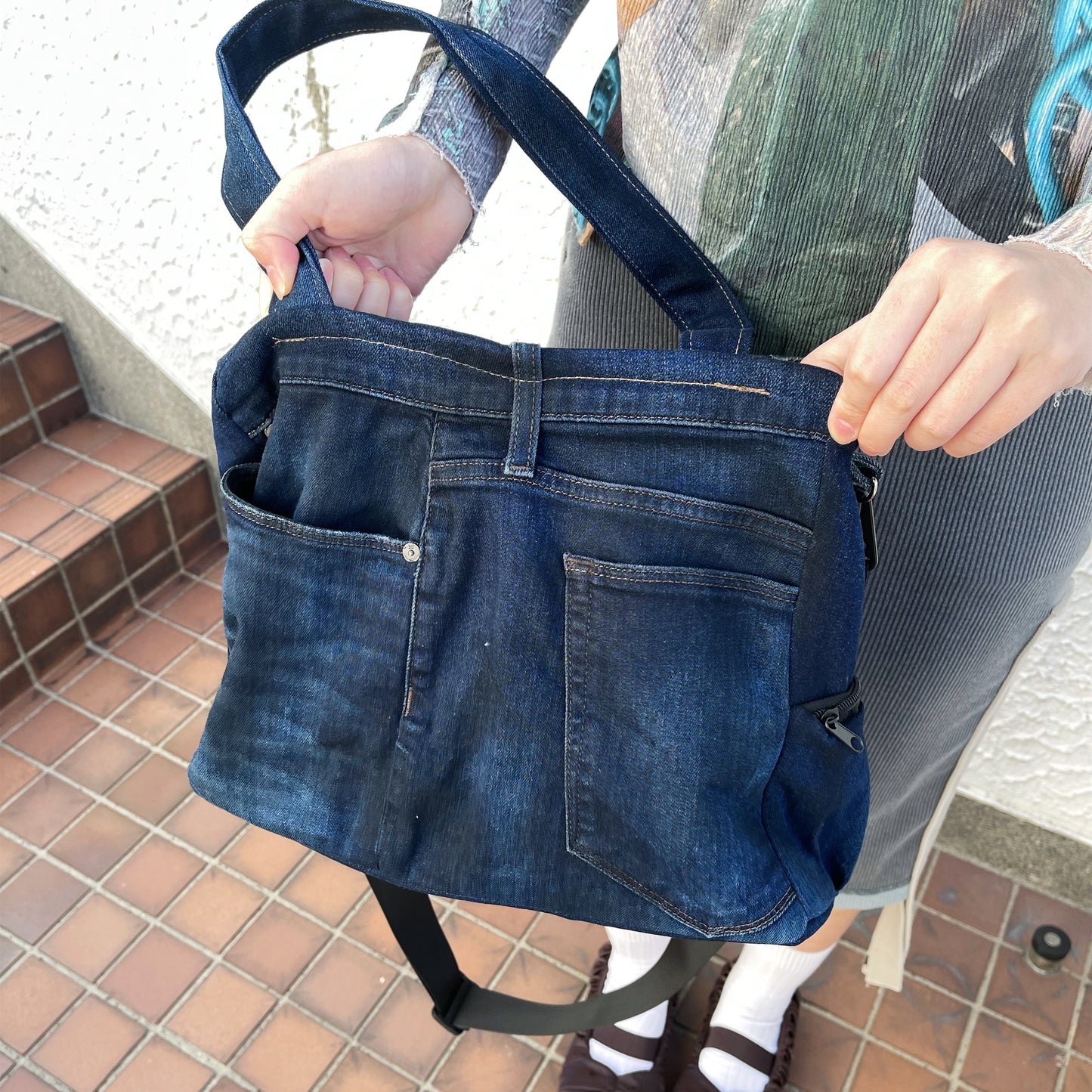 RECONSTRUCTED DENIM SHIBUYA BAG / NAVY / デニムショルダートート 