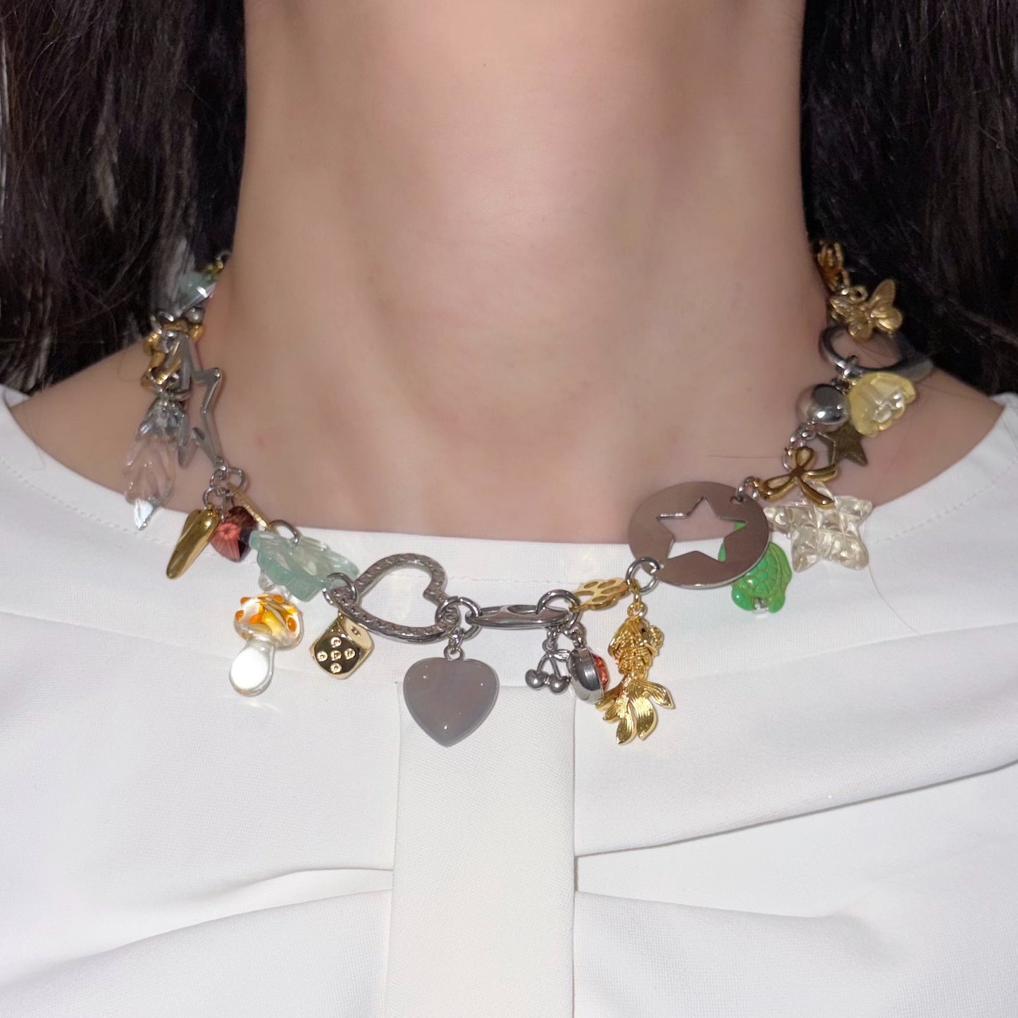 Kinetic Charm Necklace / Gold × green / チャームネックレス