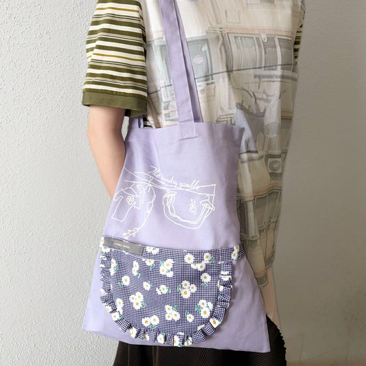Frill Apron Tote Bag / Lavender / BIRDMANコラボレーショントートバッグ