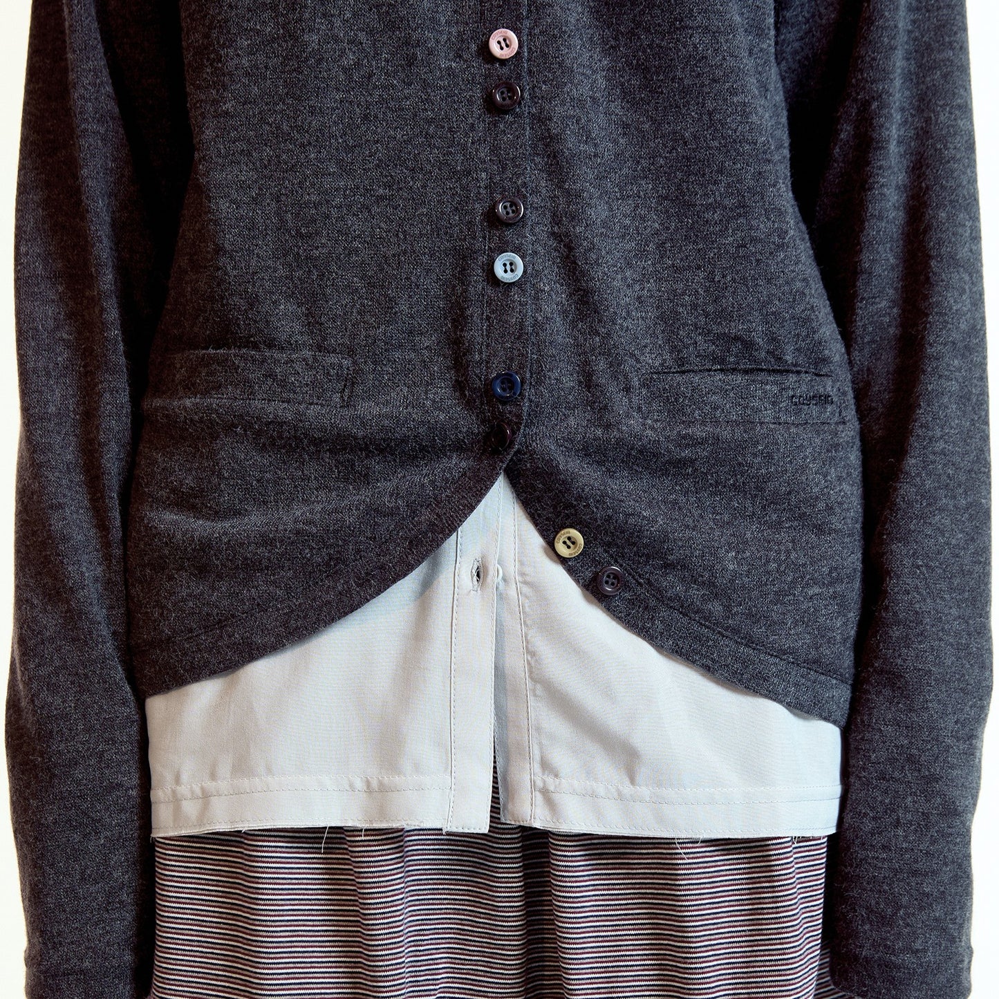 LAYERED SHIRT CARDIGAN / DARK GREY / レイヤードシャツカーディガン
