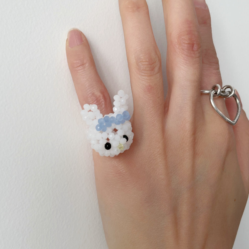 Rabbit Beads Ring / White / うさぎのビーズリング