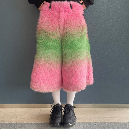 FAUX-FUR SHORT PANTS / PINK × GREEN / フェイクファーパンツ