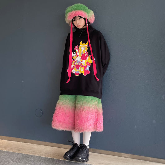 FAUX-FUR SHORT PANTS / PINK × GREEN / フェイクファーパンツ