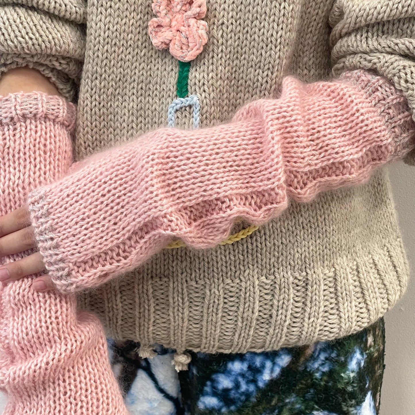 MIKAN silk mohair fingerless glove - long / pink / シルクモヘアフィンガーレスグローブ ロング
