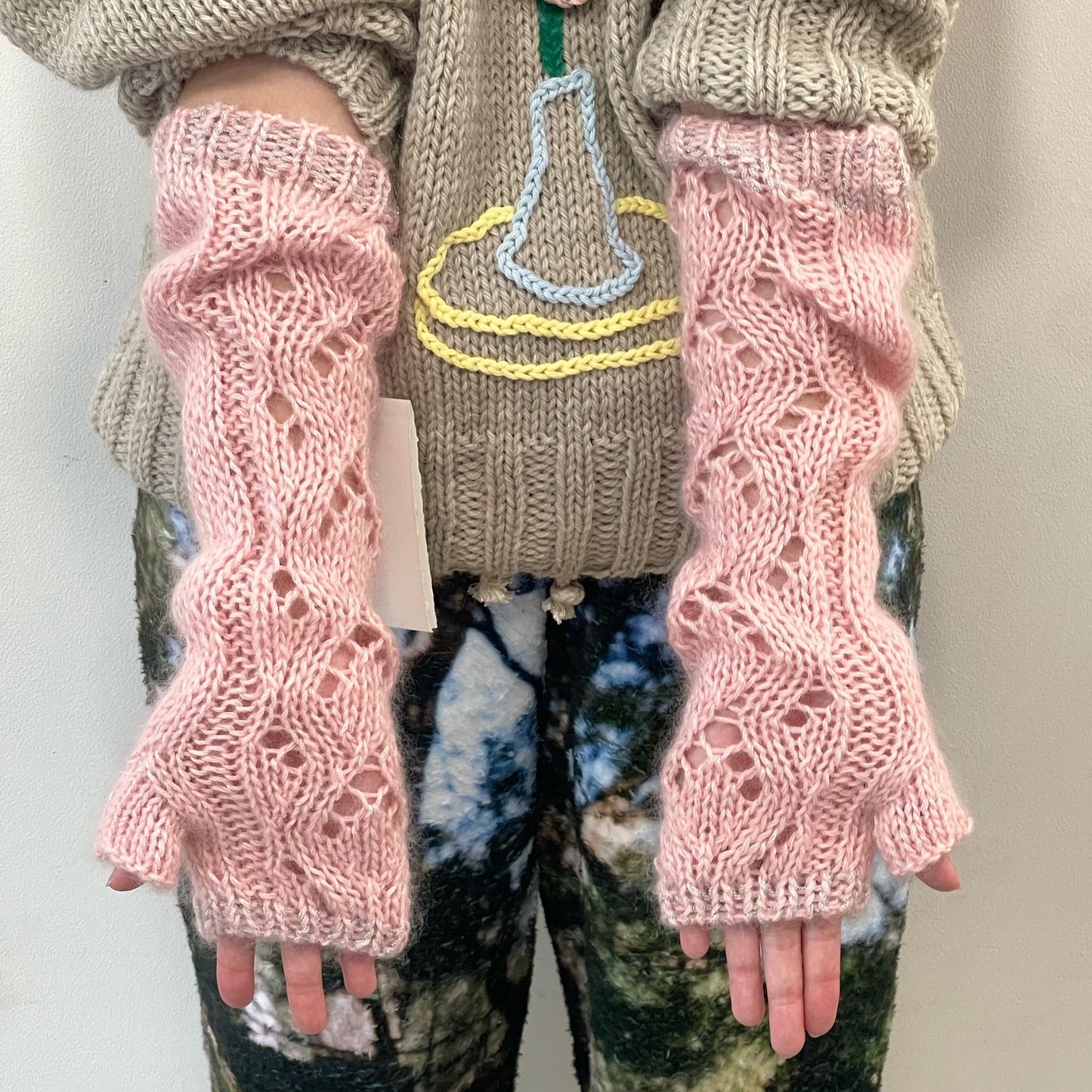 MIKAN silk mohair fingerless glove - long / pink / シルクモヘアフィンガーレスグローブ ロング