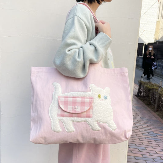 Cassie tote bag / Pink / ねこアップリケトートバッグ