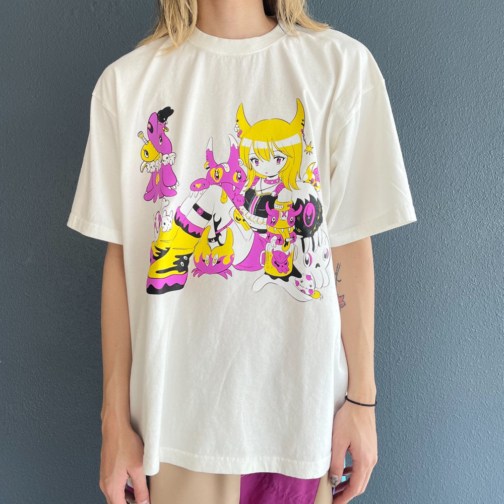 PUNK GIRL T-SHIRT HARD WASH ARTWORK BY KAE TANAKA / WASHED WHITE / 田中かえコラボレーションTシャツ