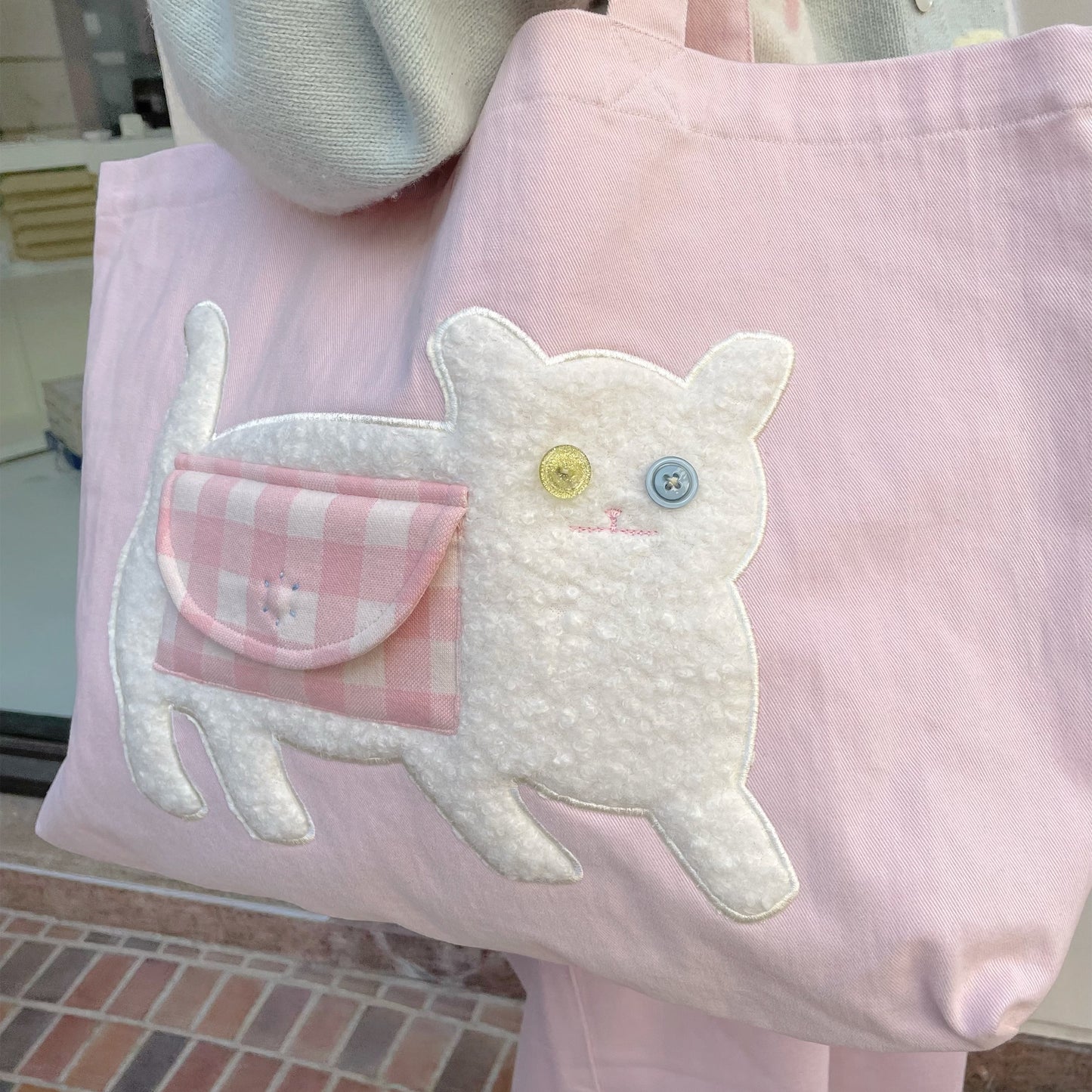 Cassie tote bag / Pink / ねこアップリケトートバッグ