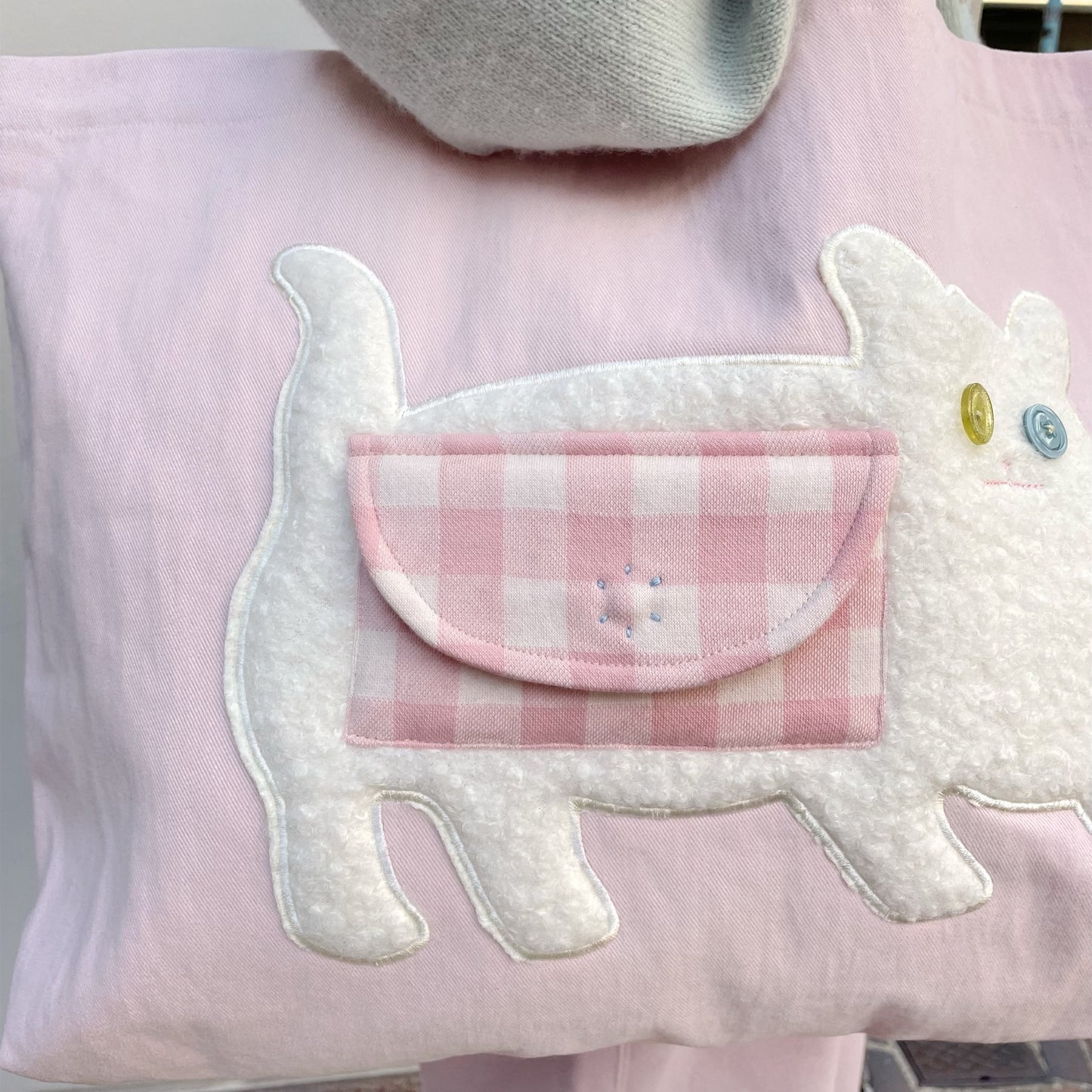 Cassie tote bag / Pink / ねこアップリケトートバッグ